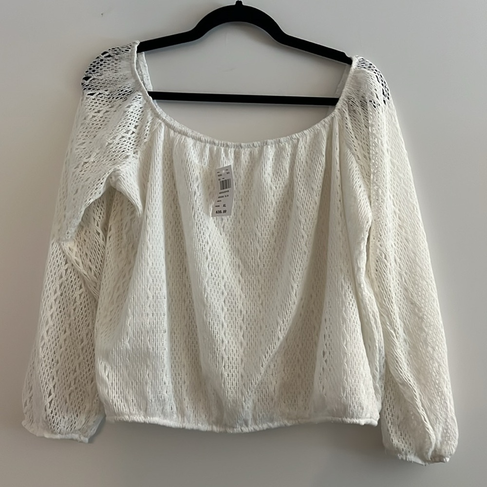 Eclipse Crochet Long-Sleeve Off-The-Shoulder Top - Picture 2 of 11